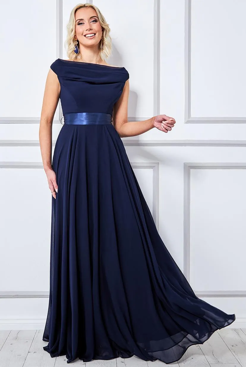 Princesa CG3335 gallakjole chiffon off-shoulder navy