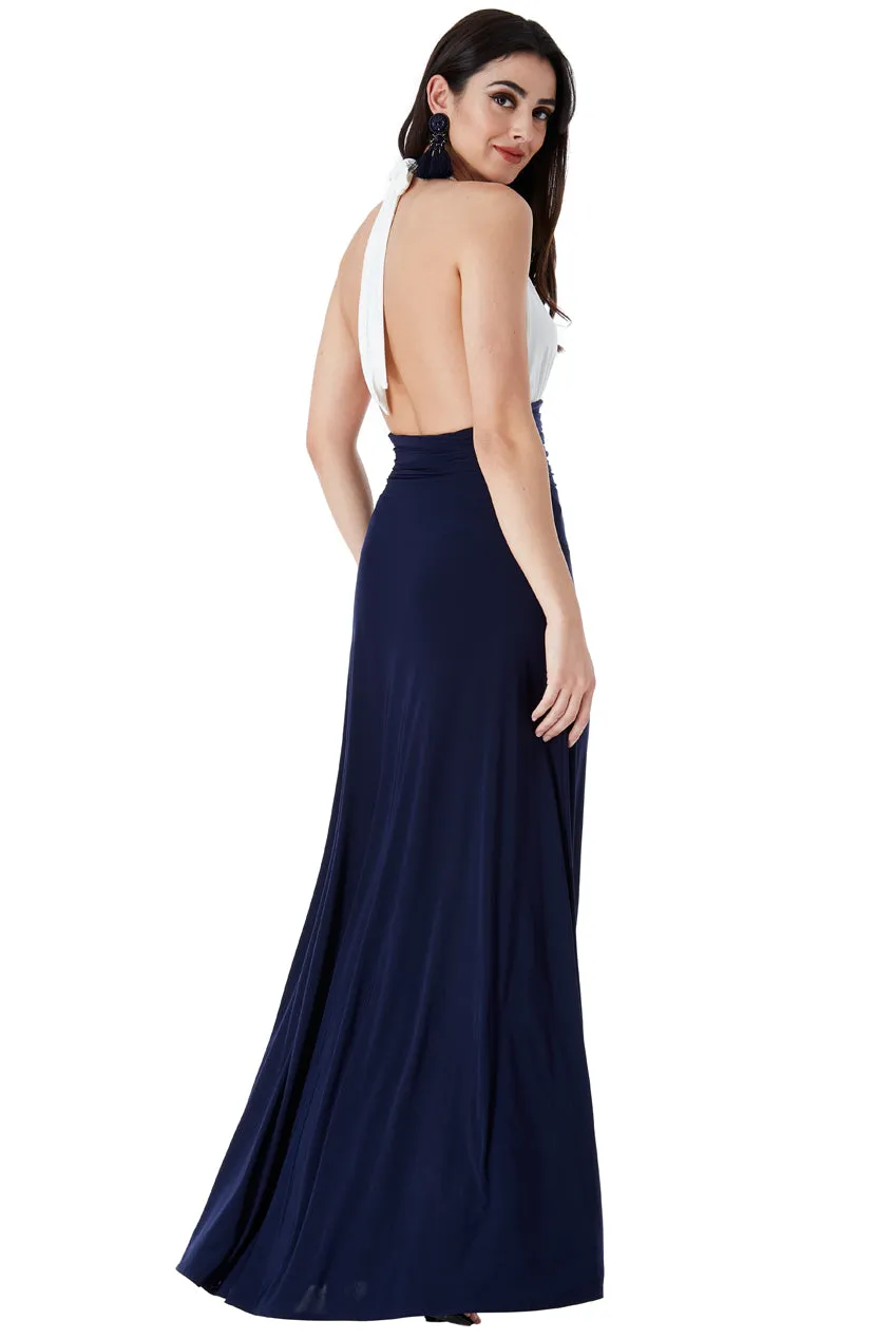 Princesa CG1609 festkjole navy/hvid med åben ryg