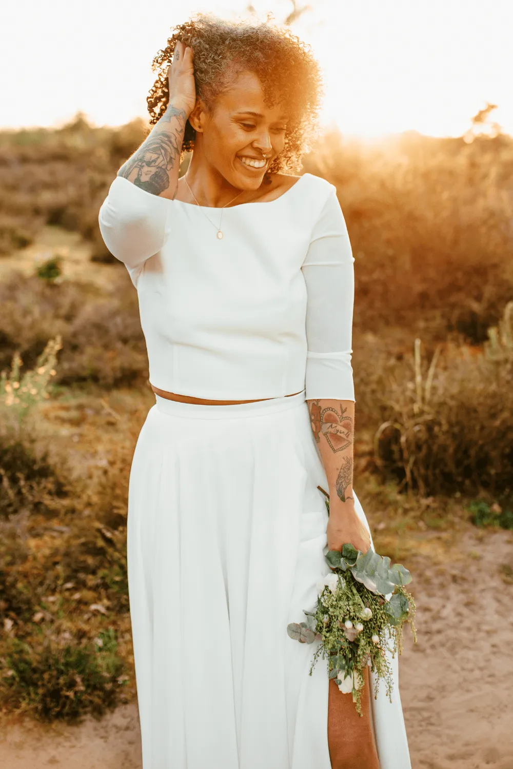 Sanna Lindström noni Top Dreiviertelärmel Youna hvid brudetop