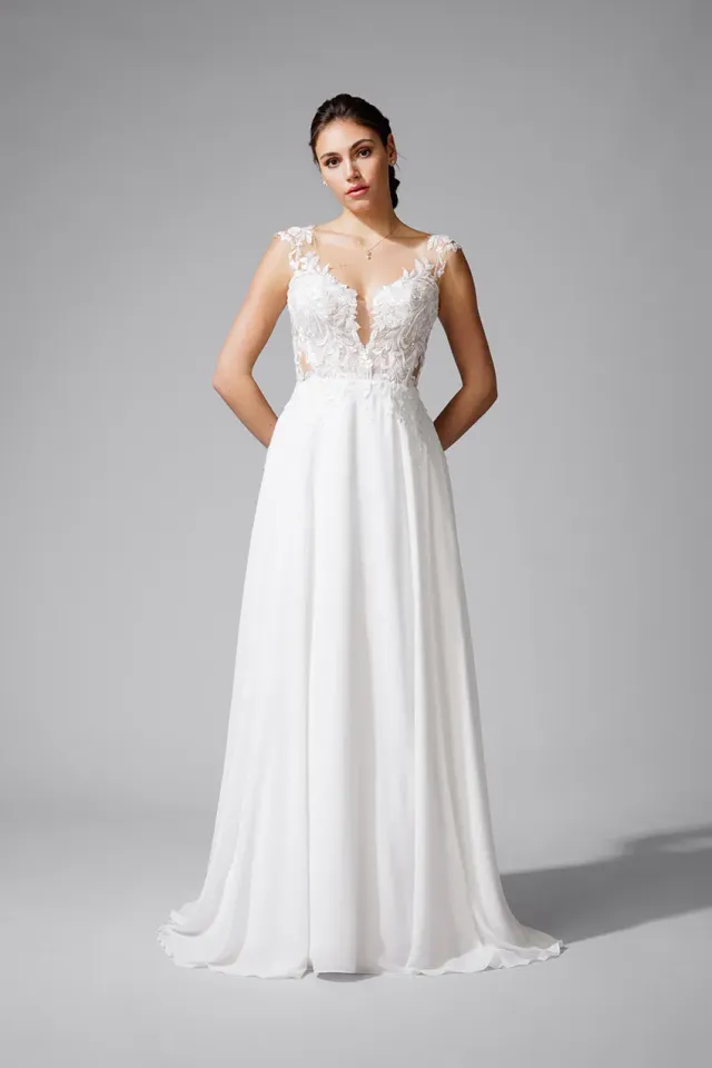 Bella by Eglantine BEL22712 brudekjole i chiffon med blonde