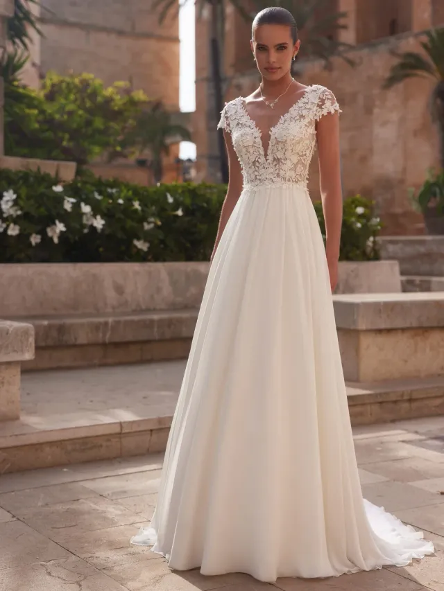 Princesa La Princessa Olena brudekjole i chiffon med 3D-blonde