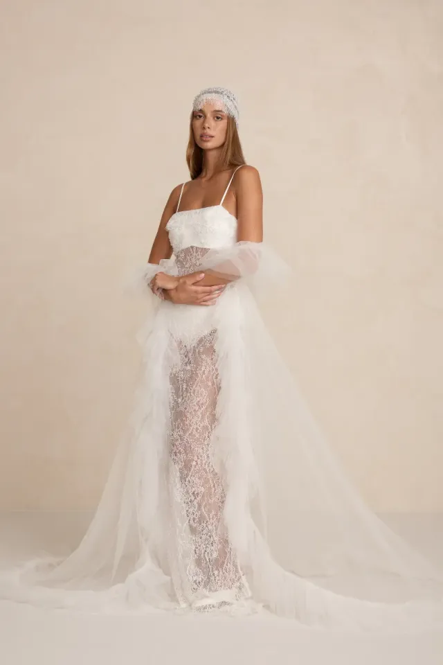 Made With Love Bridal Conrad Cape brudekappe ivory tyl 3 x 1,5 m