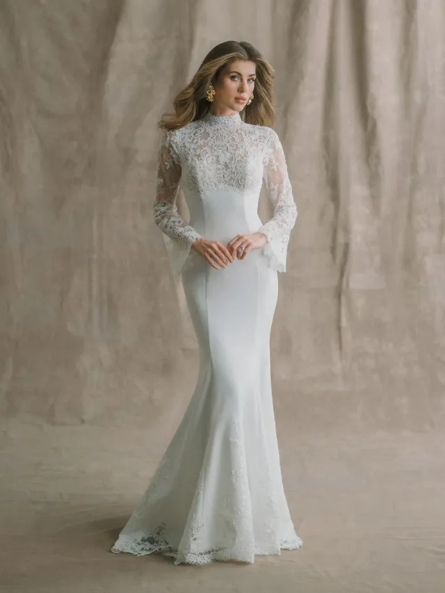 Allure Abella E626 Charlene brudekjole ivory/champagne med lange ærmer