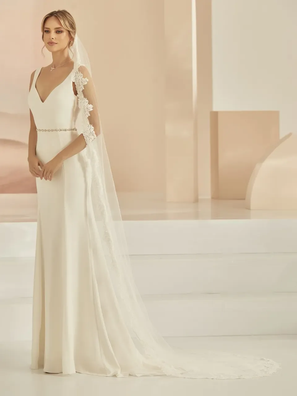Princesa Veil S404 brudeslør ivory 250 cm med blondekant
